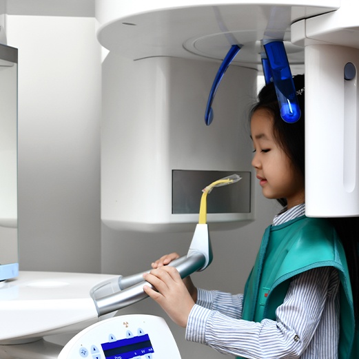 Child receiving 3 D C T cone beam x-ray scans